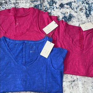 LOT (3) NWT Women's V-Neck Tops - Blue and Pink